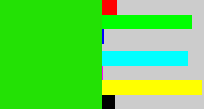 Hex color #23e105 - vivid green