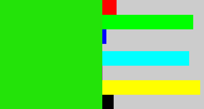 Hex color #23e309 - vivid green