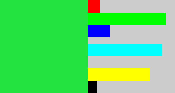 Hex color #23e341 - bright light green