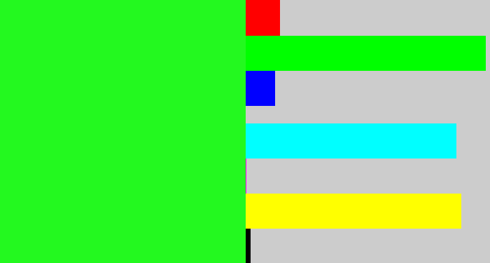 Hex color #23f91f - radioactive green