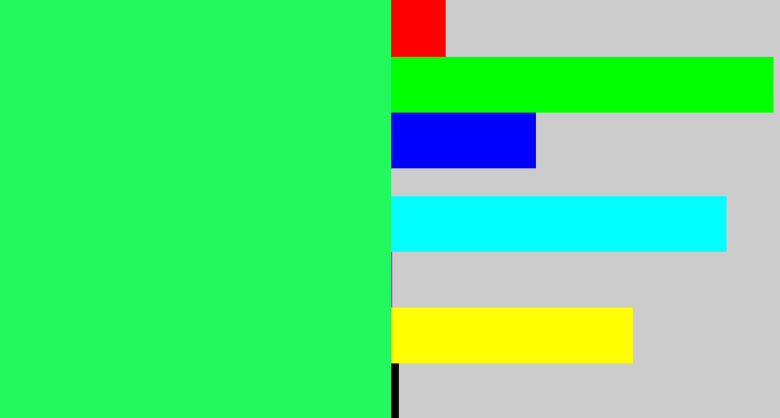 Hex color #23f95f - bright light green