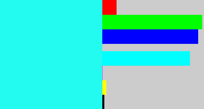Hex color #23fbf0 - bright light blue