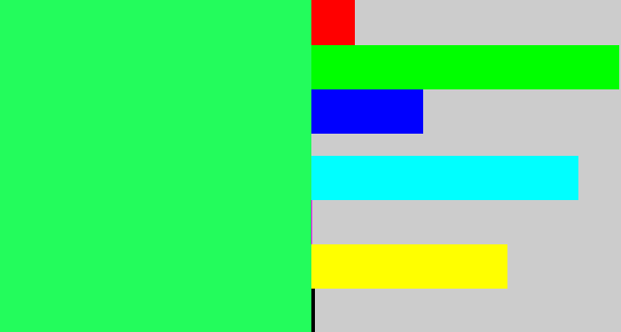 Hex color #23fc5c - bright light green
