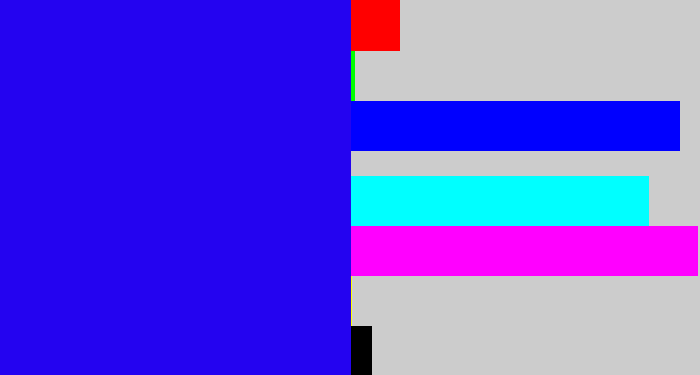 Hex color #2403f0 - ultramarine blue