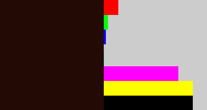 Hex color #240a05 - very dark brown