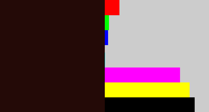 Hex color #240a07 - very dark brown