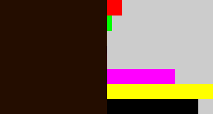 Hex color #240d00 - very dark brown