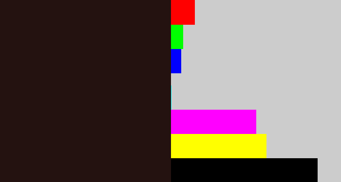 Hex color #241210 - dark brown
