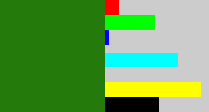 Hex color #247a0a - tree green