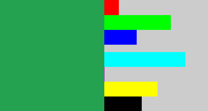 Hex color #24a250 - medium green