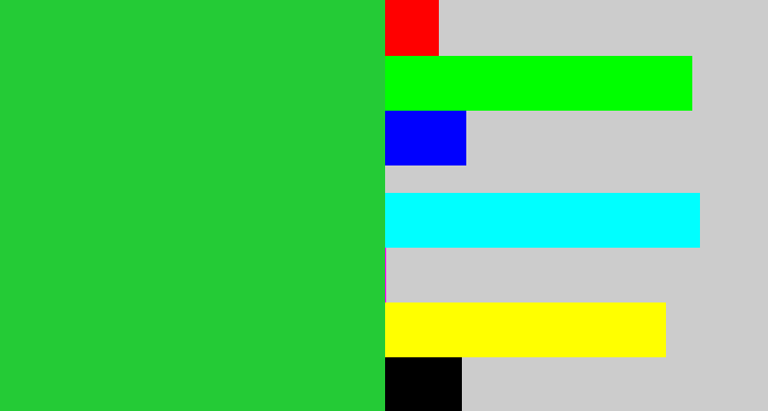 Hex color #24cb36 - medium green