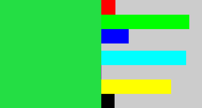 Hex color #24de44 - bright light green