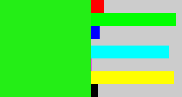 Hex color #24ee16 - vivid green