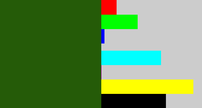 Hex color #255b08 - navy green