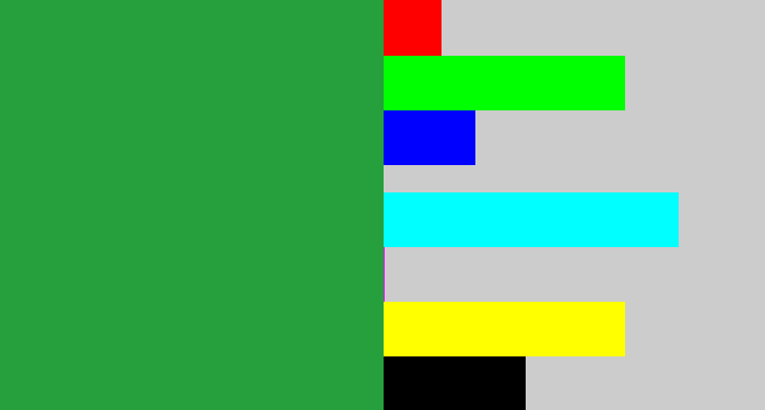 Hex color #25a03c - medium green