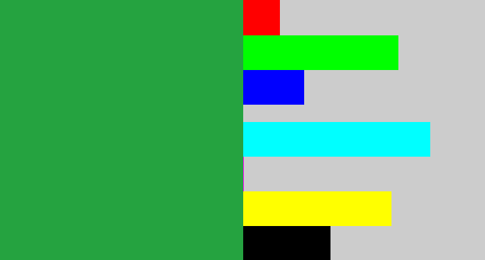 Hex color #25a340 - medium green