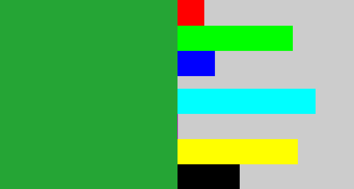 Hex color #25a535 - medium green