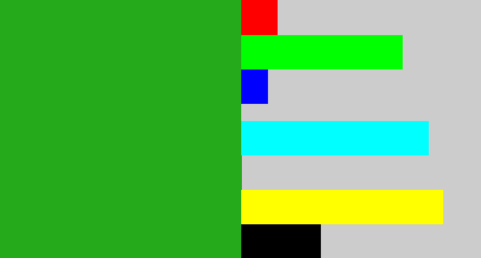 Hex color #25aa1b - green