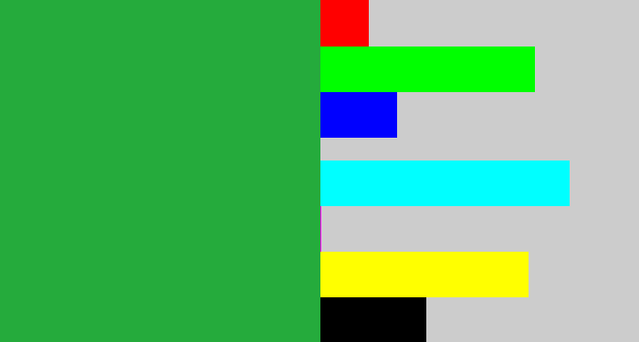 Hex color #25ab3c - medium green