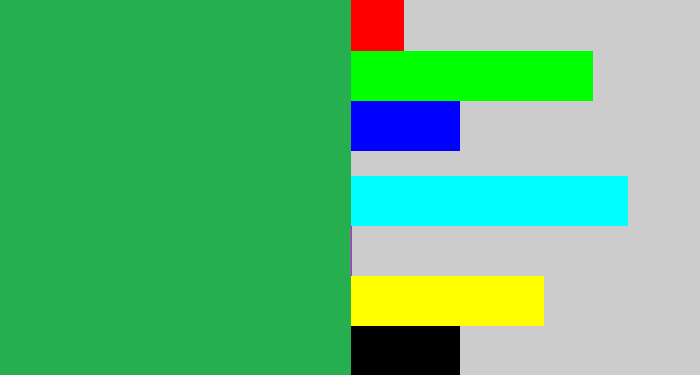 Hex color #25af4f - medium green