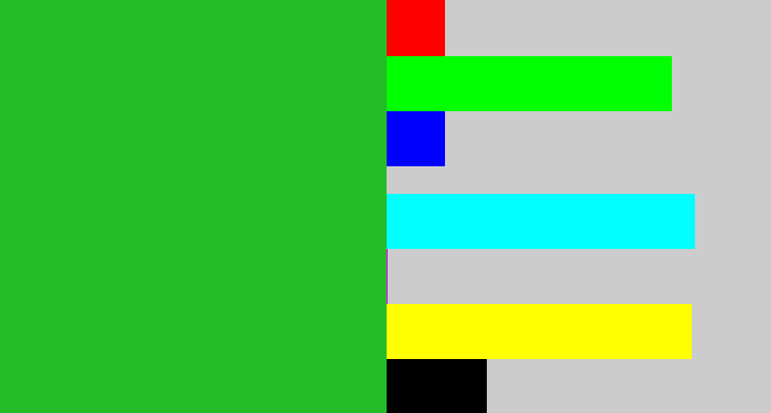 Hex color #25bc27 - green