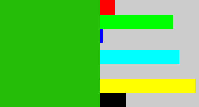Hex color #25bd08 - green