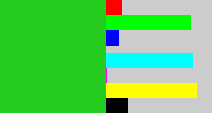 Hex color #25cc1e - green
