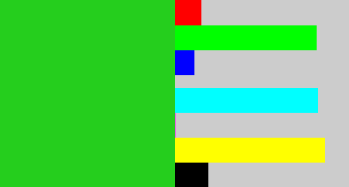 Hex color #25ce1d - green