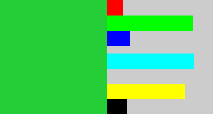 Hex color #25ce37 - medium green