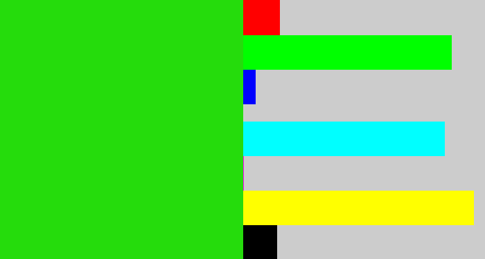 Hex color #25dc0c - vivid green