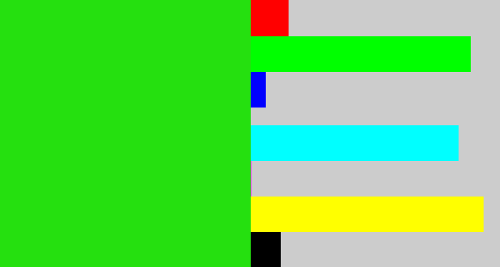 Hex color #25e00f - vivid green