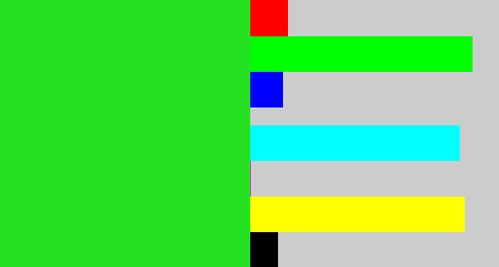 Hex color #25e220 - vivid green