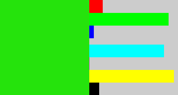 Hex color #25e30c - vivid green