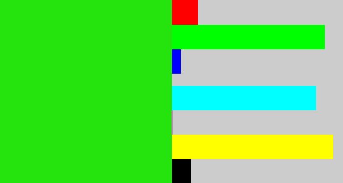 Hex color #25e40e - vivid green