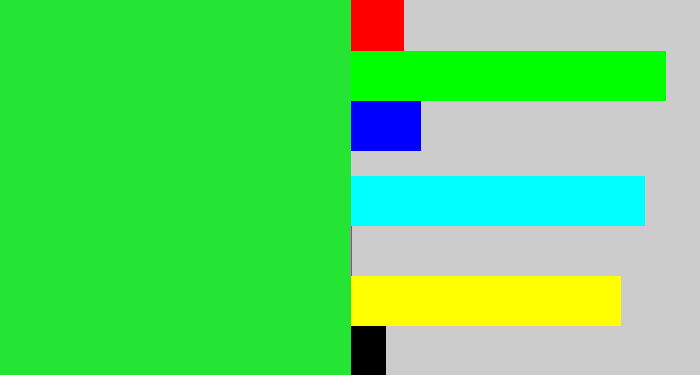Hex color #25e534 - hot green