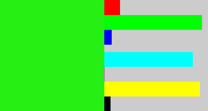 Hex color #25ef13 - vivid green