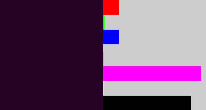 Hex color #260226 - very dark purple