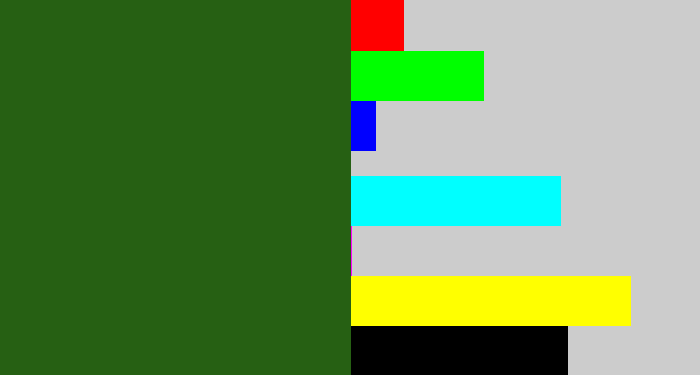 Hex color #266013 - navy green