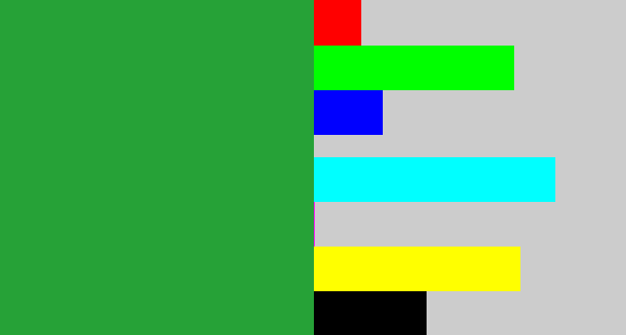 Hex color #26a237 - medium green