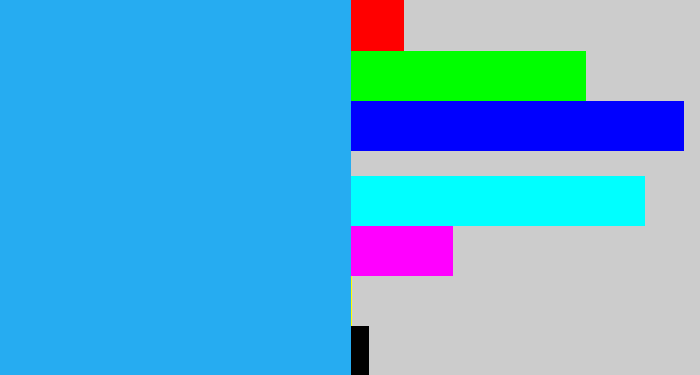 Hex color #26acf1 - azure