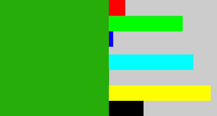 Hex color #26ad0a - green