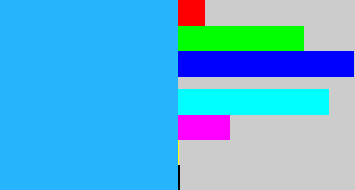Hex color #26b4fd - azure