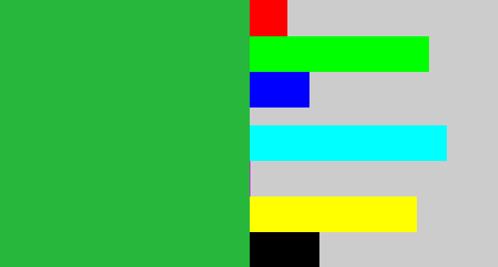 Hex color #26b73c - medium green