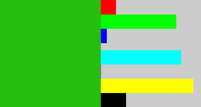 Hex color #26be0f - green