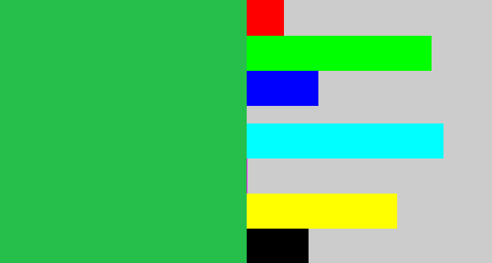 Hex color #26bf4b - medium green