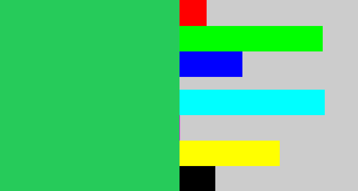 Hex color #26cb5a - algae green