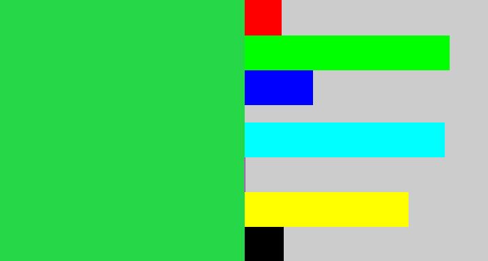 Hex color #26d748 - bright light green