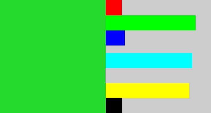 Hex color #26d92d - radioactive green