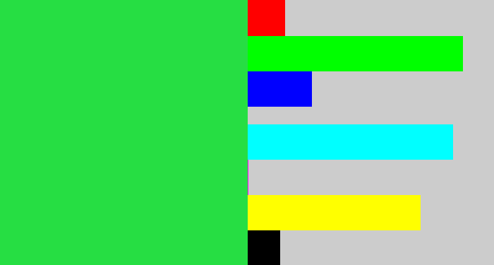 Hex color #26de43 - bright light green