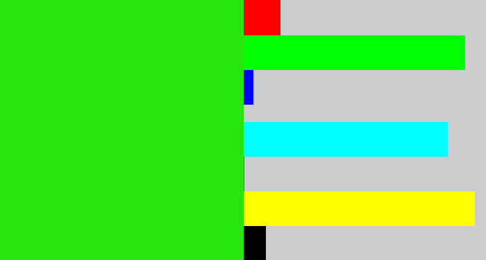 Hex color #26e70b - vivid green